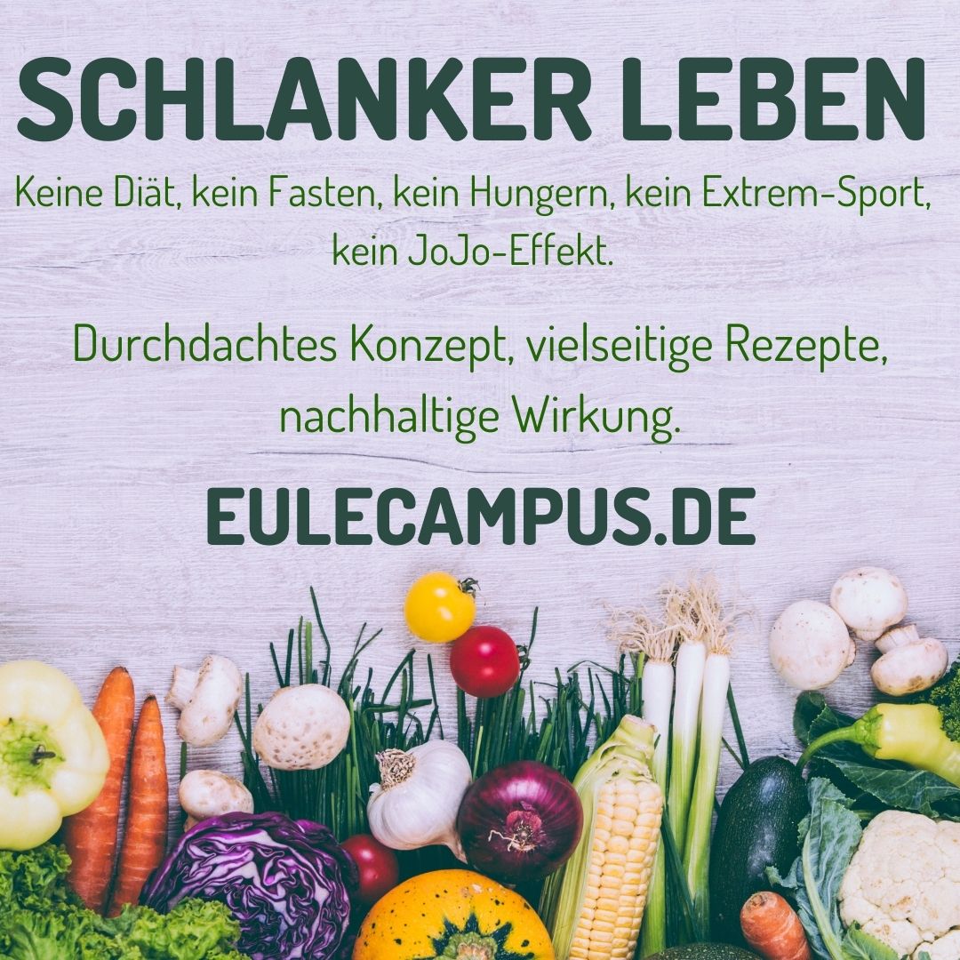 Werbebild für den Schlanker Leben Kurs mit einer bunten Mischung aus Obst und Gemüse im unteren Drittel.