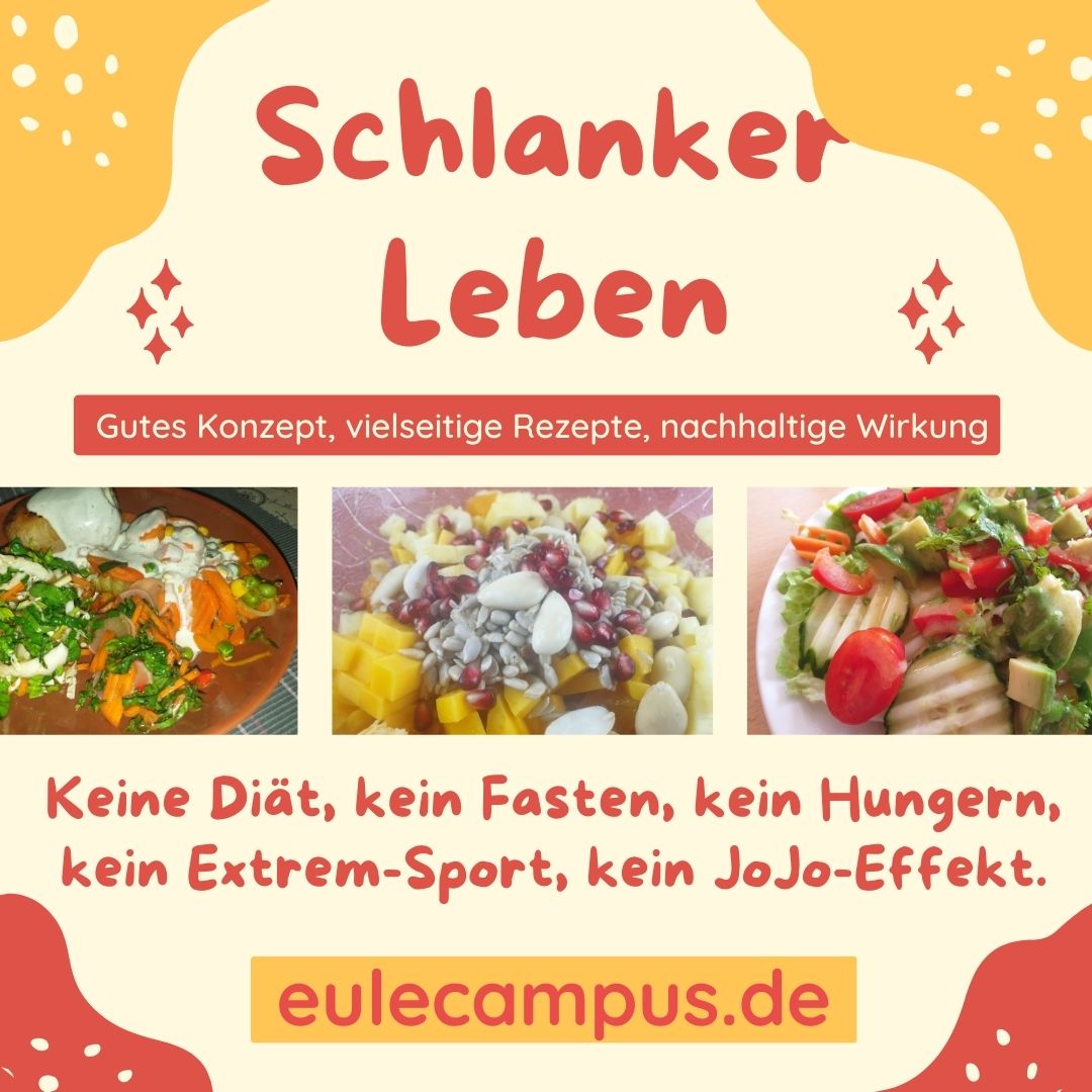 Ein Werbebild für den Schlanker Leben Kurs mit drei Aufnahmen von leckeren Salaten.