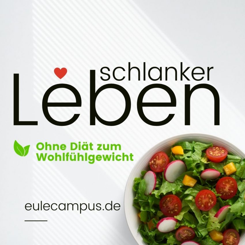 Der Schriftzug Schlanker Leben auf weißem Grund mit dem Bild einer Schüssel voll Salat in der rechten unteren Ecke.
